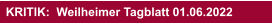 KRITIK:  Weilheimer Tagblatt 01.06.2022